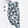 Calças de pijama de seda de algodão Calças Shrink Femininas Verão Novo Tamanho Grande Soltas Grávidas Calças Externas com Lanterna de Bolso Shrink Calças