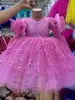 Nuevo vestido de cumpleaños con cuentas para niños de Amazon, falda tutú de malla brillante para bebés y niños pequeños, venta al por mayor de fábrica