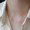 45+5cm Corrente Lateral Elegante e Realçadora da Pele Banhada a Ouro 18K com Elementos Brilhantes, Corrente de Clavícula Minimalista de Alta Qualidade para Camadas em Mulheres