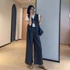Estilo Old Money colete retro curto decote V calça pantalona shorts A terno de linho feminino 25 verão Q0420T