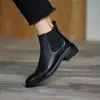 Lujo ligero artículo popular Chengdu caza de gangas de zapatos~Retro francés estilo europeo y americano piel de vaca de capa superior tacón de bloque 4 cm botines Chelsea 2026