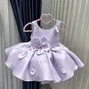 Vestido de Satén con Flor Tridimensional y Tirantes para Niña, Vestido de Princesa Abullonado para la Primera Fiesta de Cumpleaños y Actuación de Bebé, Venta al por Mayor