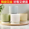 Maceta de Cerámica Popular Transfronteriza Temu con Plato, Diseño Simple para Uso Doméstico, Específicamente para Phalaenopsis, Maceta Estilo Ins para Suculentas y Plantas Verdes