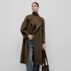Novo casaco de lã grosso, solto, de comprimento médio, dupla face, para outono e inverno, elegante, estilo coreano, com gola alta