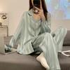 Pijama de Damero de Seda Artificial de Hielo para Mujer Otoño e Invierno Manga Larga Estilo Coreano Ins Ropa de Casa para Mujer Pijama del Sudeste Asiático