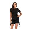Falda Cubre Cadera de Comercio Exterior Europeo y Americano Transfronteriza para Mujer Talla Grande Cuello Redondo Manga Corta Plisada con Cordón Vestido Cubre Cadera Fabricante Mayorista