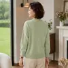 Camisa base de malha para mulheres de meia-idade e idosas, gola redonda, suéter fino para primavera e outono para mães, jaqueta cardigã bordada para avós