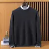 Suéter Baicai Masculino 100% Caxemira Pura Gola Redonda Tricô Ondulado, Casual de Negócios, Tricô Quente para Outono e Inverno