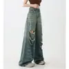 Pantalones Lavados Estilo Americano 2026 Streetwear Retro Jeans Rasgados para Mujer Verano Rectos Sueltos Pantalones de Alta Gama Desgastados