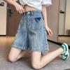 Pantalones Vaqueros Finos para Mujer, Pantalones Rectos de Verano, Pantalones Gruesos, Cintura Alta, Sueltos, Pierna Ancha, Pantalones a la Rodilla