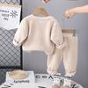 Traje de dos piezas de forro polar para niños de 2 años, cuello redondo, manga larga, Otoño Tardío, Nuevo, 3 Niños y Niñas, Casual, 0-4, Forro Polar de Grano Austriaco