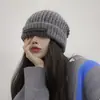 Gorro para Mujer Otoño Invierno Nuevo Adorno Gorro Holgado Circunferencia de Cabeza Grande Gorro de Lana Versátil Muestra Cara Pequeña Cálido Gorro de Punto Gorro