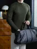 Suéter de Gola Meia-Alta Listrado Simples, Quente, Macio e Luxuoso, Camada Base de Tricô Confortável eslim para o Inverno Masculino