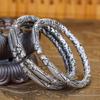 Pulsera para hombre estilo Jiumen antiguo, mismo estilo Zhang Qiling, de dos anillos con cabeza de dragón doble, agresiva, retro, de plata tailandesa antigua, abierta
