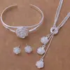 Juego de joyería de plata chapada 925 para mujer regalo de cumpleaños pendientes largos de borla pulsera de tres piezas en forma de corazón juego de joyería