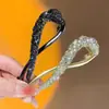 Elegante presilha de cabelo com strass metálico para mulheres, pinça para a parte de trás da cabeça, acessório de cabelo estiloso, presilha reta, presilha torcida