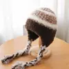 Gorros de Otoño e Invierno para Mujer, Lindos Gorros Lei Feng Tejidos, Borlas a Prueba de Frío y Cálidas, Protección para Orejas, Gorros Trenzados de Lana Estilo Japonés Estilo Coreano