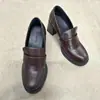 Solo se aceptan pedidos grandes para modelos personalizados: Mocasines Gruesos de Tacón Alto Estilo Retro Británico, Zapatos de Piel Negros
