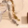 Pulseira de Design Geométrico Simples Personalidade Europeia e Americana Aço Inoxidável Banhado a Ouro 14K Nó Irregular Pulseira Estilo Hip Hop para Mulheres