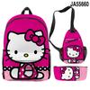 Nuevo producto 3D Cross-borDer: mochila escolar con diseño de Hello Kitty, bolso cruzado, estuche para lápices, conjunto de tres piezas con impresión