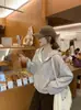 Cardigan Hoodie com Capuz e Zíper Listrado de Damasco Estilo Coreano para Mulheres Outono Solto Estilo Preguiçoso Casaco Hoodie Top