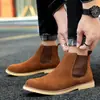 Botas Chelsea de Moda Cálidas Casuales de Negocios para Hombre, Nuevas de Otoño e Invierno, de Caña Media-Alta, Zapatos de Algodón y Cuero