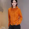 Sudadera con capucha de terciopelo alemán de alta gama con doble cremallera para mujer, nueva colección otoño/invierno 2026, cálida, casual, top básico de color liso