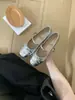 Sapatos de Bico Redondo Estilo Retrô de Nicho com Salto Escondido, Slip-On com Uma Tira Única, Corte Baixo, Solado Macio Estilo Chanel, Laço, Modernos e Versáteis