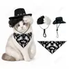 Set de Disfraz de Vaquero Occidental para Gato Mascota con Peluca, Sombrero y Pañuelo - Divertido Disfraz de Fiesta en Stock
