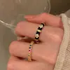 Anillo de Plata de Ley S925 Retro Color Negro Esmaltado Zirconia para Mujer Todo Fósforo Exquisito Anillo Apilable Ajustable
