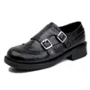 Em Estoque~Novo Estilo Sapatos Baixos Pretos Brogue Salto Baixo Primavera Estilo Britânico Sapatos Rasos com Biqueira Redonda Cortada a Laser e Design em Relevo