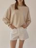 Bargain de liquidaciónSudadera holgada corta de manga de farol con retazos de algodón puro, top informal tipo jersey de estilo francés para mujer