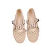 Zapatos de Malla Baja Estilo Francés para Mujer, Versátil Verano Nuevo Estilo, Zapatos Planos Transpirables Perforados para Combinar con Faldas, Zapatos Mary Jane Negros