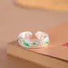 Moderna Joyería de Plata Estilo Chino, Anillo de Plata Pura 999 con Esmalte, Anillo Ajustable Estilo Antiguo con Mensaje de Buena Suerte, Anillo de Dedo Índice para Mujer de Nicho