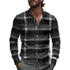 Camisas de Negocios para Hombre Transfronterizas con Patrones de Cuadros Rayados, Camisas de Manga Larga para Hombre, Tops de Primavera de Cuello con Botones