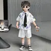 Conjunto de Camisa Floral de Verão e Gravata para Meninos 2026 Novo Conjunto Casual de Verão Fresco e Estiloso para Crianças