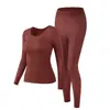 Ropa Interior Térmica Ultra Delgada de Alta Elasticidad para Mujer, Color Sólido, Sin Costuras, Invisible, Cómoda Ropa y Pantalones de Otoño, Traje de Capa Base Ajustado para Belleza de la Piel