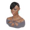 Peruca de senhora negra africana com franja lateral, aplique de cabelo, comércio exterior, peruca levemente cacheada yaki para senhora, franja