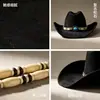 Sombrero de fieltro de ala ancha transfronterizo, sombrero de vaquero estilo western para mujer, fedora estilo británico vintage, sombrero de lana casual para exteriores
