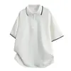 Camisa Polo de Waffle de Manga Corta Estilo Nuevo de Verano para Hombre, Cuello Solapa con Media Cremallera Estilo Americano, Hombros Ranglán Bloque de Color, Camiseta Holgada para Estudiante
