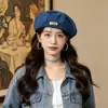 Boina de mezclilla versátil de alta calidad estilo coreano, favorecedora del rostro, nueva boina fina de moda, sombrero pequeño transpirable para mujer