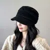 Boina de lana versátil vintage, estilo coreano, sombrero octagonal de pico de pato para adelgazar el rostro para mujer, sombrero de equitación cálido a prueba de viento para otoño e invierno