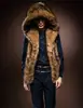 Colete Masculino Quente Outono e Inverno Tamanho Grande com Capuz Slim-fit Moda Jaqueta de Pelo Colete de Pelo de Coelho Imitação Engrossado