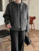 En stock: Abrigo corto de lana de doble cara, estilo coreano, elegante y minimalista para mujeres petite, top holgado y casual, 19809