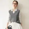 Chaleco de Cachemira con Escote en V de Siete Puntos Estilo Coreano Simple Chaleco sin Mangas para Mujer para Superponer Chal de Efecto Adelgazante Top Base de Punto