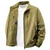 Chaqueta Gruesa de Doble Cara con Cuello Alto Forrada de Polar para Otoño e Invierno para Hombre, Chaqueta de Trabajo al Aire Libre con Múltiples Bolsillos, Ropa Exterior Casual
