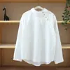 Camisa de Manga Larga para Mujer, Estilo Retro Casual Artístico, Algodón Nuevo que Reduce la Edad, Otoño, Cuadros, Holgada, Cómoda, Top