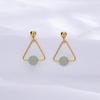 Aretes de Jade Hetian Estilo Chino, Jade Redondo Verde, Aretes Cortos Geométricos Triangulares Vintage