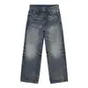 Jeans de mezclilla nirben Vintage de corte A, holgados, pierna recta para hombre, con bigotes de gato 3D y rotos, pantalones versátiles de pierna ancha