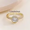 Anillo Abierto Ajustable Redondo de Cobre Incrustado con Circonita, Nuevo Anillo Brillante de Alta Gama Transparente, Otoño e Invierno Transfronterizo